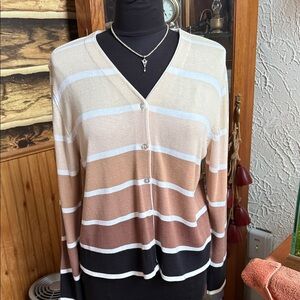 Dress Barn Women's Striped Cardigan - Cream and Brown